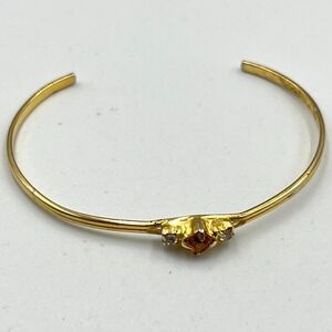 Vintage Gold Tone Citrine Color Crystal Cuff Bracelet Retro Minimalist Bangle